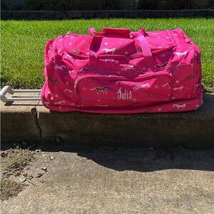 Pink horse and flower rolling duffle bag embroidered Julia